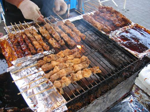 Chicken-on-a-stick, for sale outside of Songnae Station in Bucheon, near Incheon. The best chicken-on-a-stick I've ever had.
