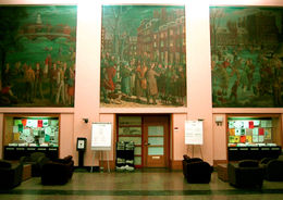 Foyer of the Alfred P. Sloan building, with a series of paintings depicting the onset of the industrial revolution