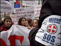 Kosovo Serbs protest against EU plans to deploy police and prosecutors to Kosovo, 18 December 2007