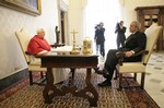 President George W. Bush meets with Pope Benedict XVI at the Vatican Saturday, June 9, 2007. The two leaders met for privately 35 minutes. White House photo by Eric Draper   (js1) 