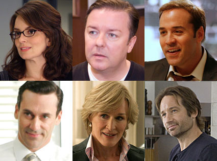 Tina Fey (30 Rock), Ricky Gervais (Extras), Jeremy Piven (Entourage), Jon Hamm (Mad Men), Glenn Close (Damages), David Duchovny (Californication)