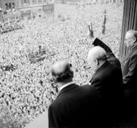 Churchill waves to  the Crowds After Announcing the Surrender of Germany 1945  The inherent flexibility of the office  of Prime Minister allowed Lloyd George and Churchill to assume, albeit temporarily, almost dictatorial powers during the Great War and World War II.