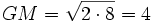 GM = \sqrt{2 \cdot 8} = 4