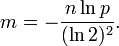 m=-\frac{n\ln p}{(\ln 2)^2}.