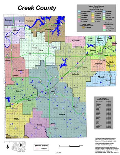 Map of School Districts in Creek County