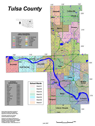 Map of School Districts in Tulsa County
