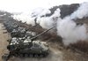 South Korea K-9 self-propelled guns fire live rounds during air...