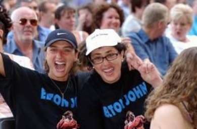 Spanish fans Montse Perez (left) and Montse Rius from Barcelona at the Elton John concert at the KC Stadium in Hull