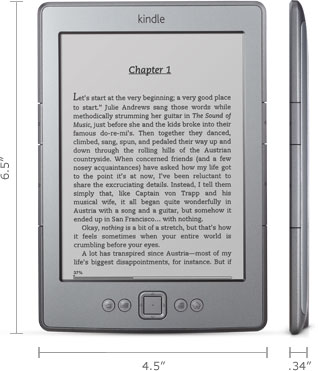 Kindle e-reader: 6.5" x 4.5" x 0.34"