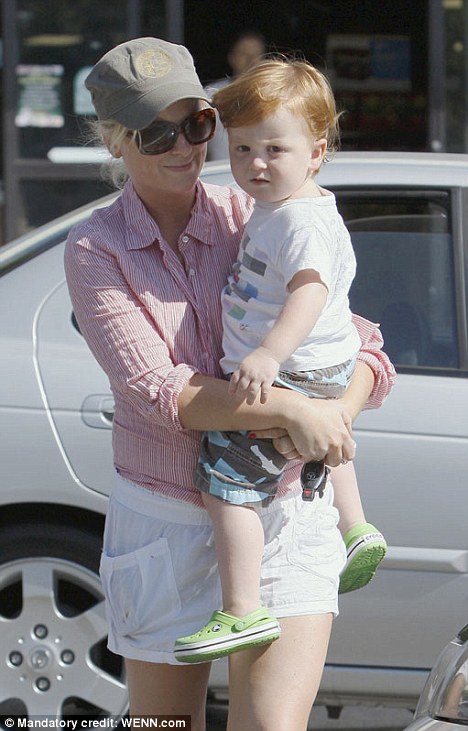 Single mom: Amy Poehler enjoyed a day out with her son Abel in Beverly Hills on Sunday