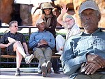 Well they are getting on a bit! Robert De Niro, Morgan Freeman and Kevin Kline relax on a bench on set of Last Vegas