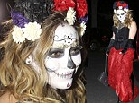Spooky: Hilary Duff evoked the Day of the Dead theme to attend a Halloween costume party on Friday night