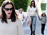 Jennifer Garner takes lookalike daughters for an afternoon walk as she returns to her role as Supermum