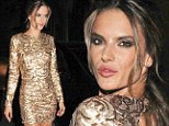 Golden girl: Alessandra Ambrosio shimmered in a gold-sequin mini dress as she arrived at an afterparty for Sao Paulo Fashion Week in Brazil on Tuesday