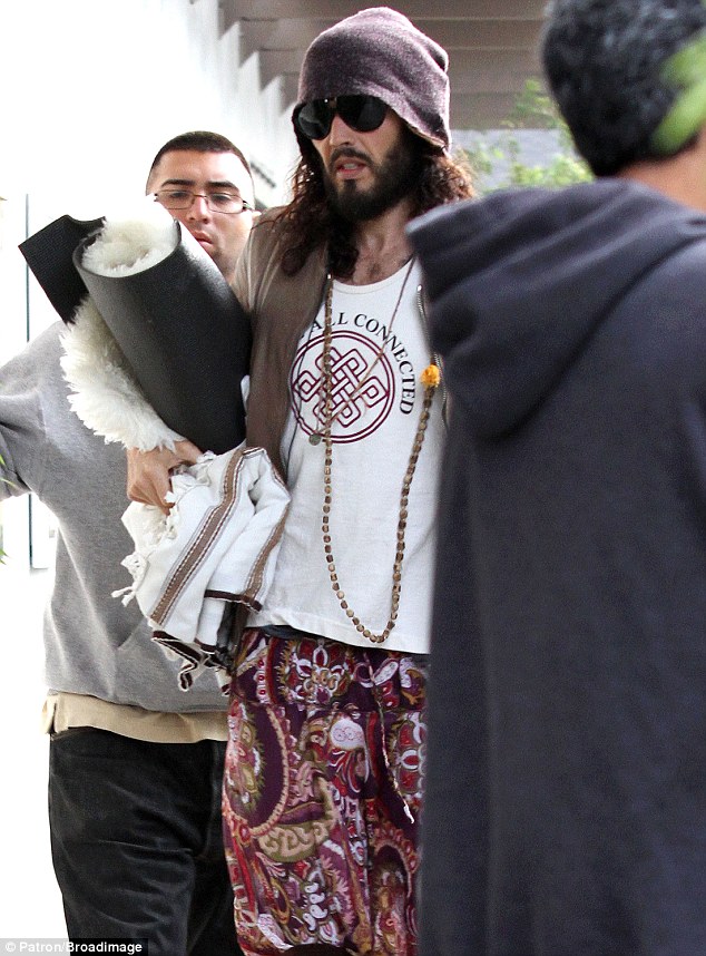 Looking as good as ever: Russell Brand donned this ridiculous ensemble as he headed to a yoga class in West Hollywood on Friday