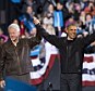 Hand-in-hand: In the final hours of a four-state campaign day, President Barack Obama was joined by former President Bill Clinton, left, and former Virginia Gov. Tim Kaine on Saturday