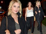 Getting leggy! Ashley Benson shows off her long pins in tight leather trousers as she steps out for dinner