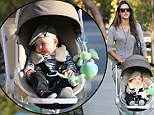 Baby's dapper day out! Alessandra Ambrosio dresses her five-month-old son Noah in a stylish pageboy hat 
