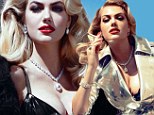 What a sparkler! Kate Upton poses in silver trench coat with just a black lace bra... (and copious amounts of diamonds)