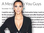Crossfire: Kim Kardashian, pictured at the MTV EMAs on November 11, issued a comment about her Israel-Palestine tweets on her blog on Friday