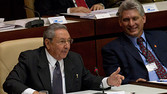 Cuba's new vice-president Miguel Diaz-Canel, right, listens to President Raul Castro during the closing session at the National Assembly in Havana