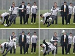 David Beckham slips as he takes free-kick