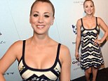 Star in stripes! Kaley Cuoco is pretty as a picture in a plunging black and cream dress as she steps out at awards gala