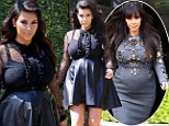 No fringe benefits? Pregnant Kim Kardashian banishes her bangs as she steps out in racy leather mini skirt and sheer lace blouse 