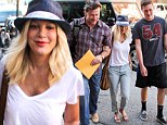 Happy couple: Tori Spelling was spotted on a family outing with husband Dean McDermott and his son Jack in Beverly Hills, on Wednesday