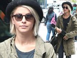 Making a dowdy exit! Julianne Hough covers up her fabulous figure in floppy hat and frumpy coat during hotel check out