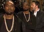 Cheer up, Kanye! Band-aid sporting West is miserable as ever in series of Saturday Night Live promos with Ben Affleck 