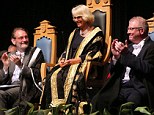 Applause: The Duchess of Cornwall, pictured centre after being made Chancellor of Aberdeen University, is applauded by Principle Ian Diamond, left, and Secretary Steve Cannon, right, during the ceremony today 