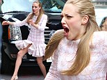 Ouch! Amanda Seyfried twists her ankle whilst arriving for her appearance on the Late Show with David Letterman