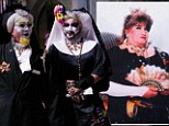 Mourners (left) for gay rights activist Jose Julio Sarria (right) were required to adhere to a strict dress code, including opera gloves and crowns, at his funeral on Friday, held at San Francisco's Grace Cathedral
