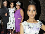 Two very proud parents! Kerry Washington brings mother and father to dinner held in her honour and wears dramatic floral dress 