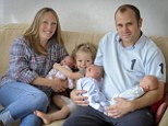 Nathan and Jenny Cash with 2-year-old daughter Alessia and the new triplets Ben, Jayden and Taylor who were born on August 6