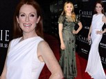 Radiant in white! Julianne Moore, 52, outshines her much younger co-star Chloe Moretz, 16, in a flowing white gown at the premiere of their new movie Carrie 