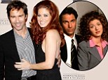 Will & Grace reunion! Debra Messing and Eric McCormack look better than ever as they cuddle on the carpet for a party honoring their old boss