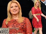 Kelly Clarkson dons lacy red dress to announce American Music Awards nominations... as Macklemore & Ryan Lewis lead with nods in six categories 