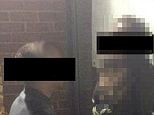The photo, which MailOnline has cropped, shows the man kneeling down and performing a sex act on the woman against a wall 