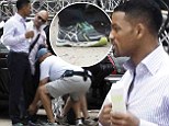 Hot wheels (but bad heels)! Will Smith prepares to film limo scene on set of new con man film... but those trainers aren't impressing anyone