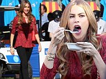 'I love you, cotton candy!' Sofia Vergara cuts a slim figure as she indulges in various sweet confections on set of Modern Family
