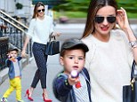 Fluro fun! Miranda Kerr and Flynn stop traffic in mother and son brights