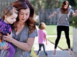 Fun for all! Alyson Hannigan played hopscotch with her daughters Keeva and Satyana (pictured) outside their home in Santa Monica, California on Sunday