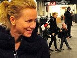 She's not precious! Makeup free Naomi Watts takes her giggling sons to school on the Subway