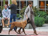 Girl's best friend: Eva Mendes keeps dog Hugo close as she goes for a walk in LA
