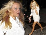 Pamela Anderson covers up her face as she leaves restaurant after date with Rick Salomon... but there's no hiding those legs