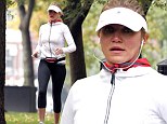 Cameron Diaz works up a sweat in tight leggings as she takes a break from filming in Boston