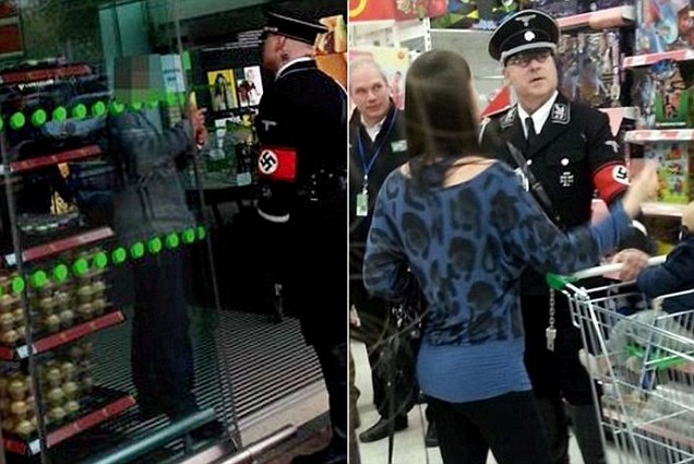 Shoppers were horrified as this man wearing a Nazi SS uniform calmly walked down the aisles at Asda