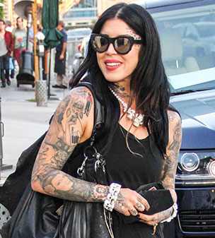 Goth girl: Kat Von D wears black and shows off her tattoos in West Hollywood
